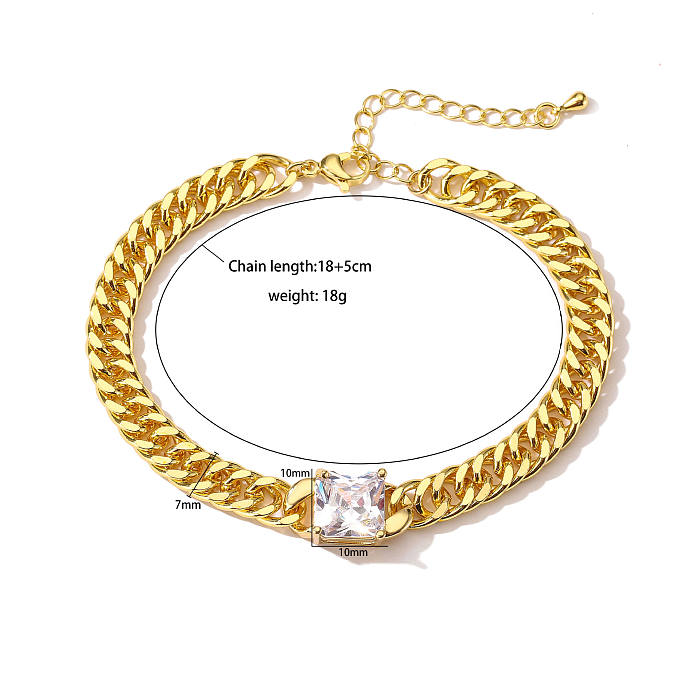 1 Piece Hip-Hop Square Copper Plating Inlay Zircon Women'S Bracelets Necklace