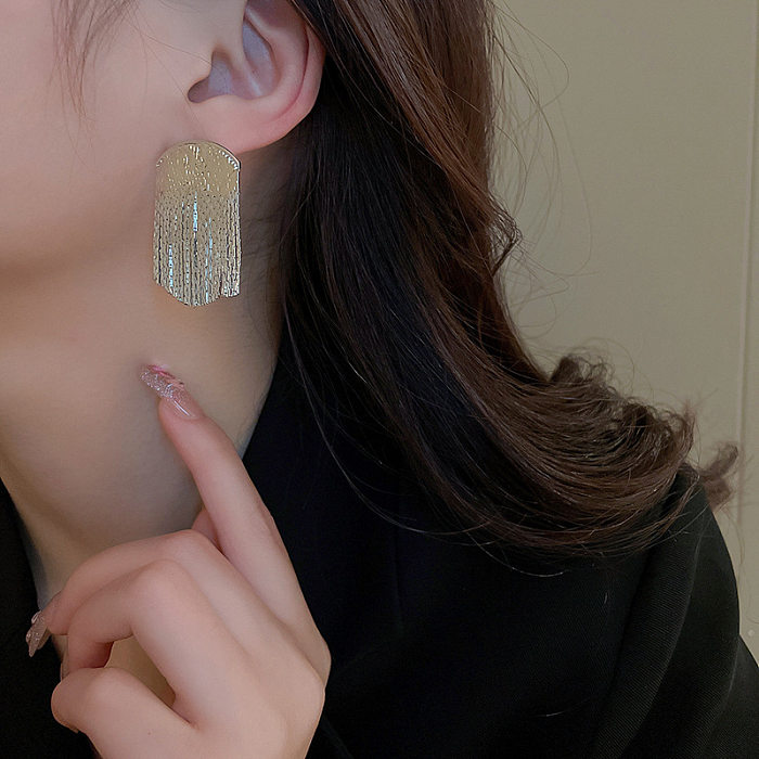 Modische geometrische Kupfer-Quasten-Ohrringe mit künstlichen Perlen, 1 Paar