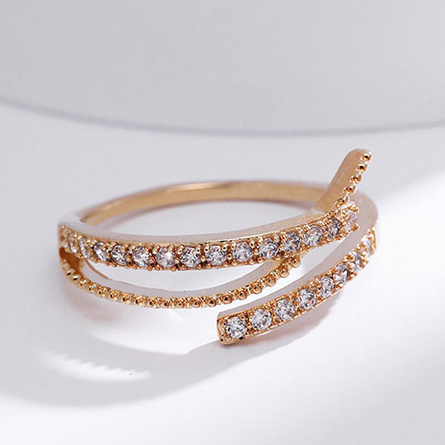 Anillos abiertos de diamantes de imitación con incrustaciones de cobre de color sólido de estilo simple