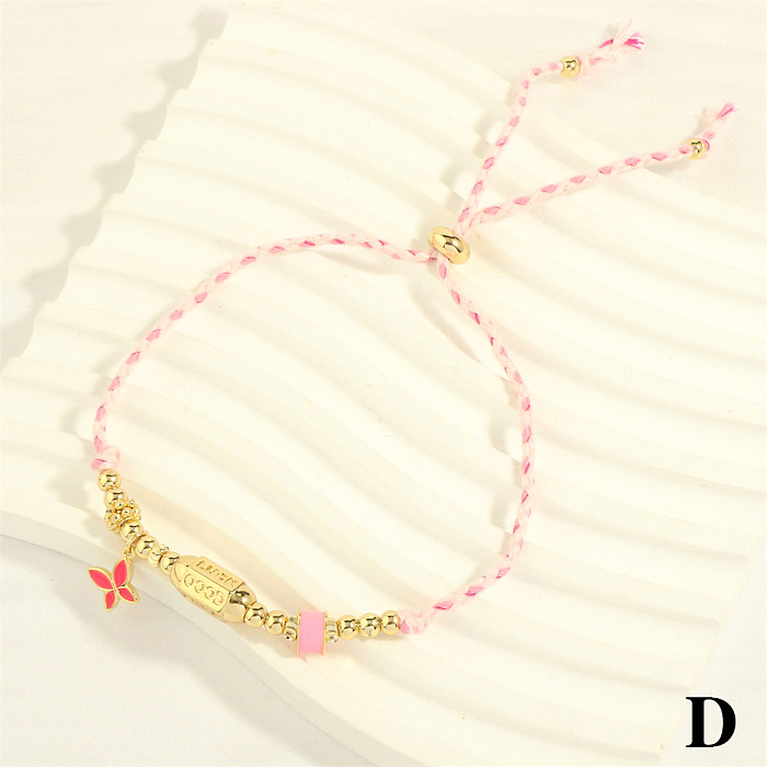 Simple Style Butterfly Copper Beaded Handmade Enamel 18K Gold Plated Bracelets