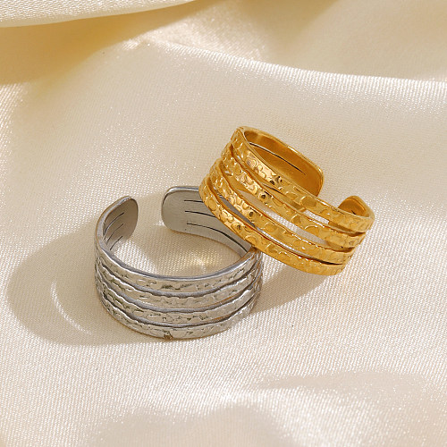 Offene Ringe im einfachen, schlichten Stil mit Linien aus Edelstahl mit 18-Karat-Vergoldung