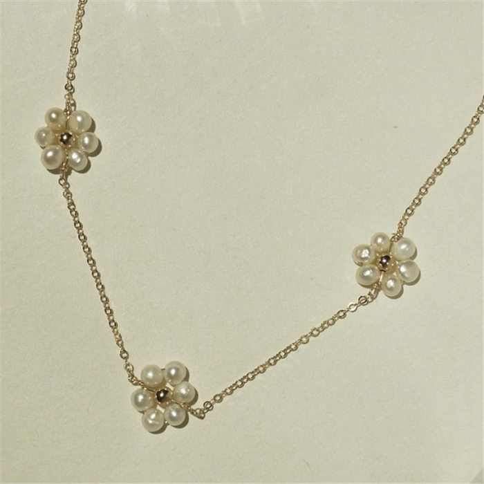 Fashion Flower Copper Necklace Pearl Copper Necklaces