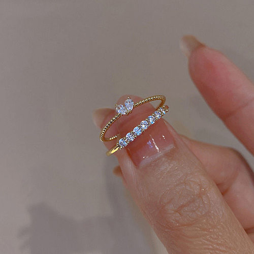 1 Piece Retro Heart Shape Copper Inlay Zircon Open Ring