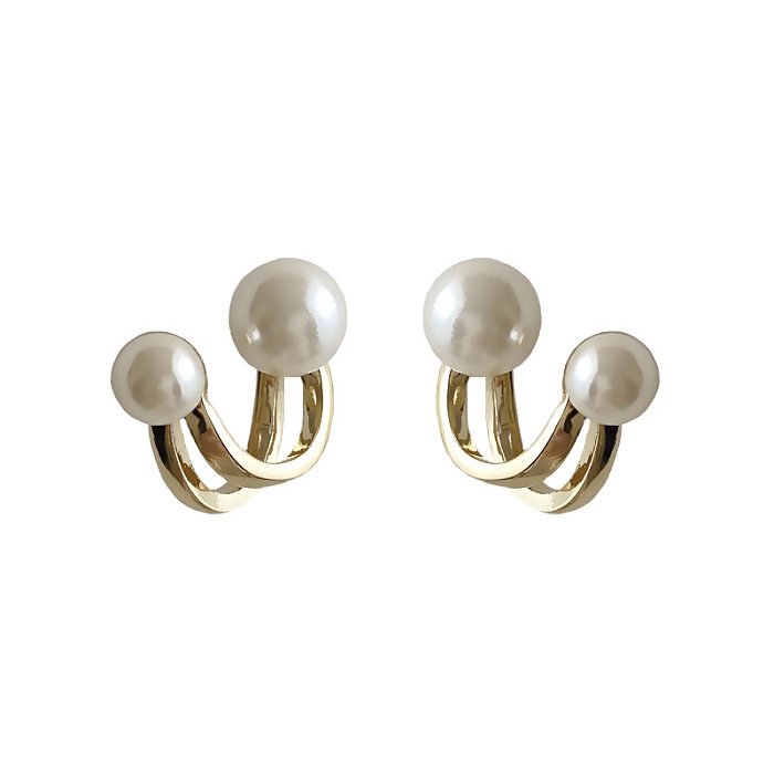 1 paire de clous d'oreilles en perles artificielles, nœud papillon géométrique pour femme, incrustation en cuivre