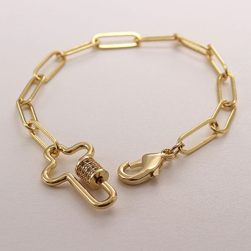 Bracelets plaqués or Zircon avec incrustation de cuivre à la main croisée Streetwear