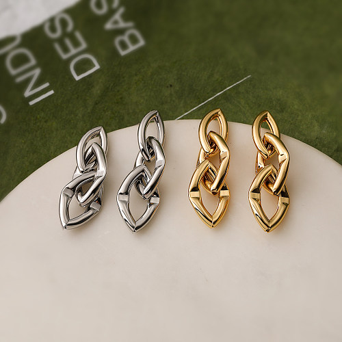 1 paire de boucles d'oreilles pendantes en cuivre plaqué or 18 carats, Style Simple, couleur unie