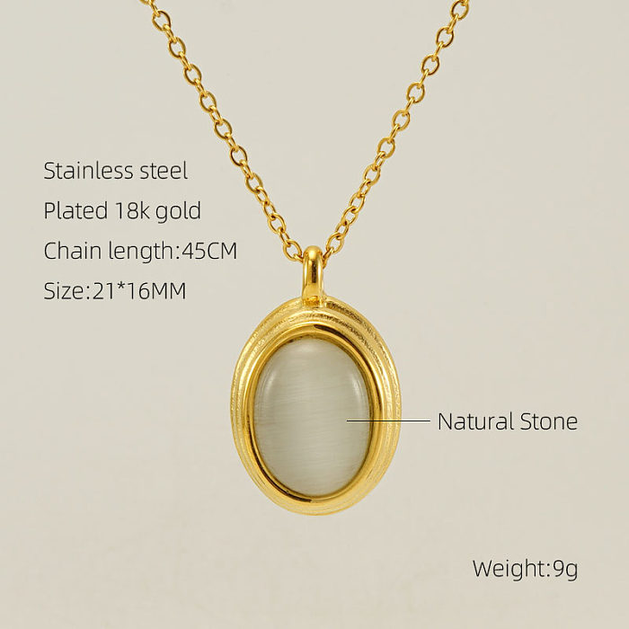 Colar de brincos banhado a ouro 18K com pedra natural elegante e oval em aço inoxidável