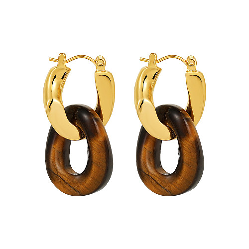 1 paire de boucles d'oreilles rétro en cuivre plaqué or, blocs de couleurs