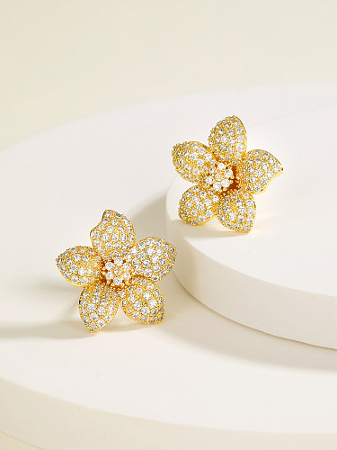 Art- und Weiseeinfache Blumen-Form-Überzugs-Kupfer-Ohrringe des Goldzirkon-18K