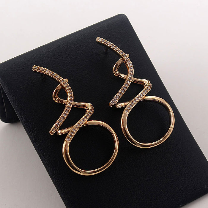 Boucles d'oreilles élégantes de Style IG, 1 pièce, incrustation de placage de réponse en cuivre et Zircon plaqué or