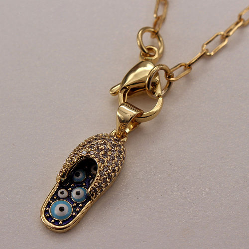 Vacation Slippers Eye Copper Gold Plated Zircon Pendant Necklace In Bulk