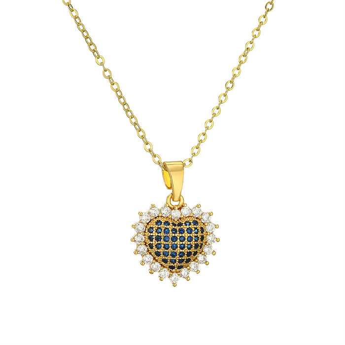 Collier pendentif en forme de cœur, Streetwear, incrustation de cuivre, Zircon plaqué or