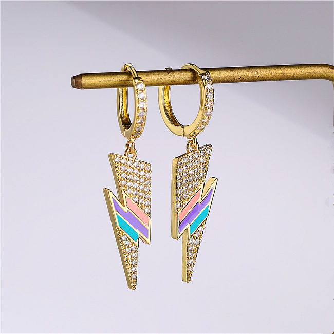 Boucles d'oreilles pendantes en diamant artificiel avec incrustation de cuivre et de foudre à la mode, 1 paire