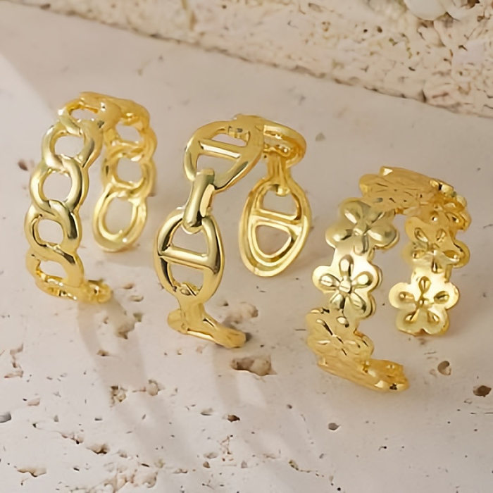 Simple Style Geometric Heart Shape Copper Plating Open Rings