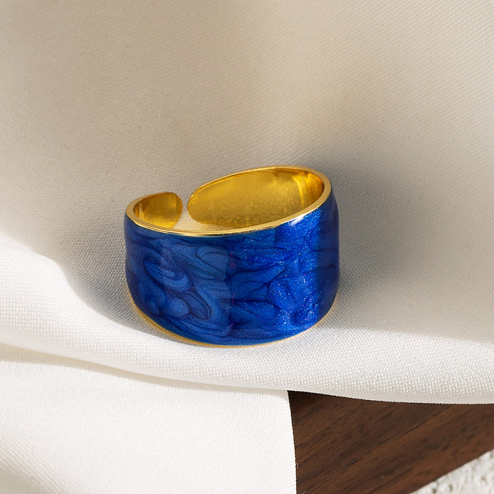 Artistic Solid Color Copper Enamel Plating 18K Gold Plated Wide Band Ring Open Ring
