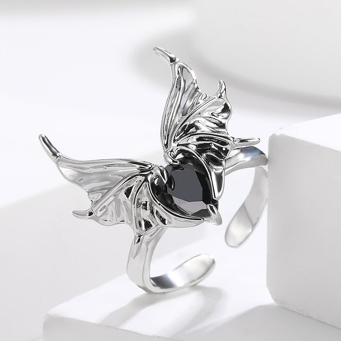 Anneaux ouverts en Zircon avec incrustation d'acier inoxydable d'ailes de Style Simple exagéré