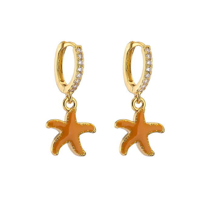 Retro Micro-inlaid Zircon Oil Drop Color Heart Starfish Lightning Earrings