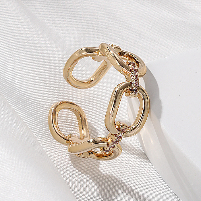 Einfache offene Ringe im koreanischen Stil mit geometrischem Kupfer-Inlay und Zirkon