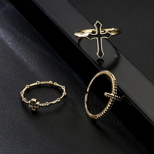 Neuer verstellbarer Ring aus verkupfertem 18-karätigem Gold mit Zirkon-Kreuzöffnung und Micro-Set