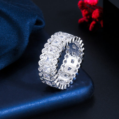 Simple Style Solid Color Copper Plating Inlay Zircon White Gold Plated Rhodium Plated Rings