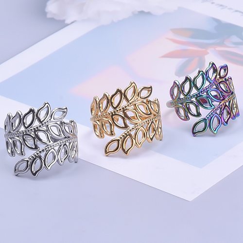 Wholesale Hip-Hop Leaf Stainless Steel Open Ring
