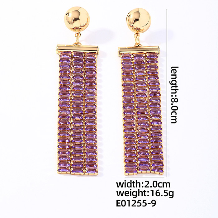 1 par de pendientes colgantes chapados en oro blanco con incrustaciones rectangulares redondas brillantes y brillantes