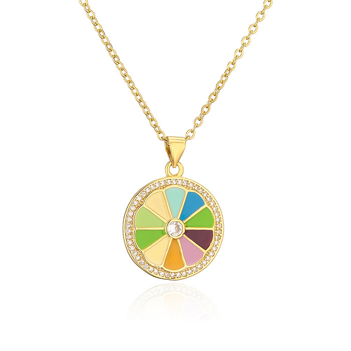 Fashion Geometric Copper Enamel Zircon Pendant Necklace