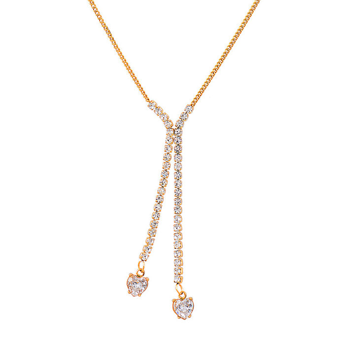 Fashion Heart Shape Titanium Steel Inlay Zircon Earrings Necklace