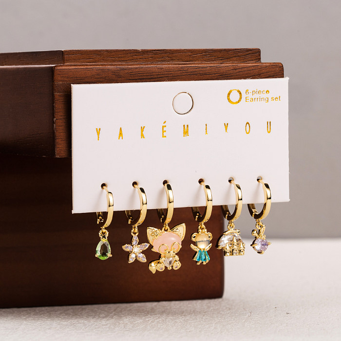 Sweet Simple Style Cartoon Character Copper Enamel Plating Inlay Zircon 14K Gold Plated Drop Earrings