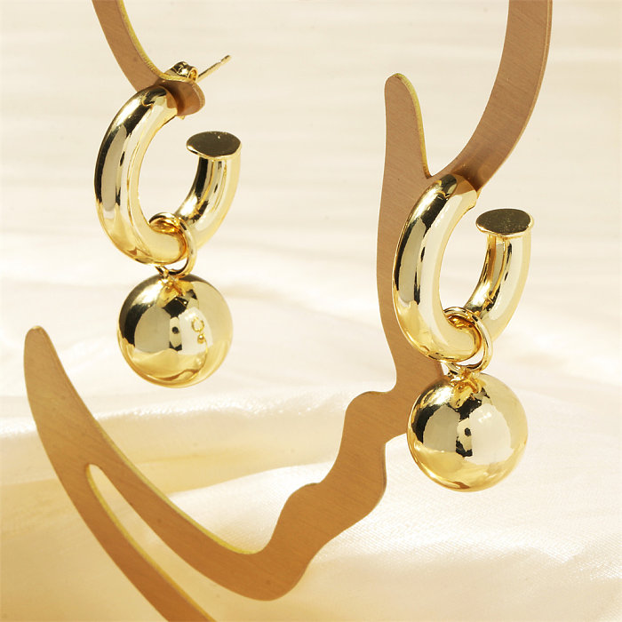 1 Pair Exaggerated C Shape Ball Plating Copper 18K Gold Plated Drop Earrings