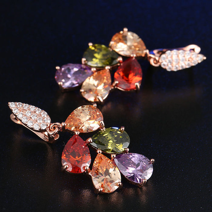 1 Pair Elegant Luxurious Simple Style Water Droplets Water Drop Inlay Copper Zircon Drop Earrings