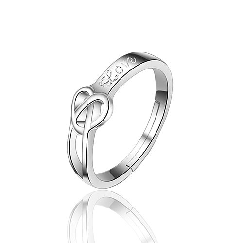Romantic Love Heart Shape Copper Plating Silver Plated Open Ring