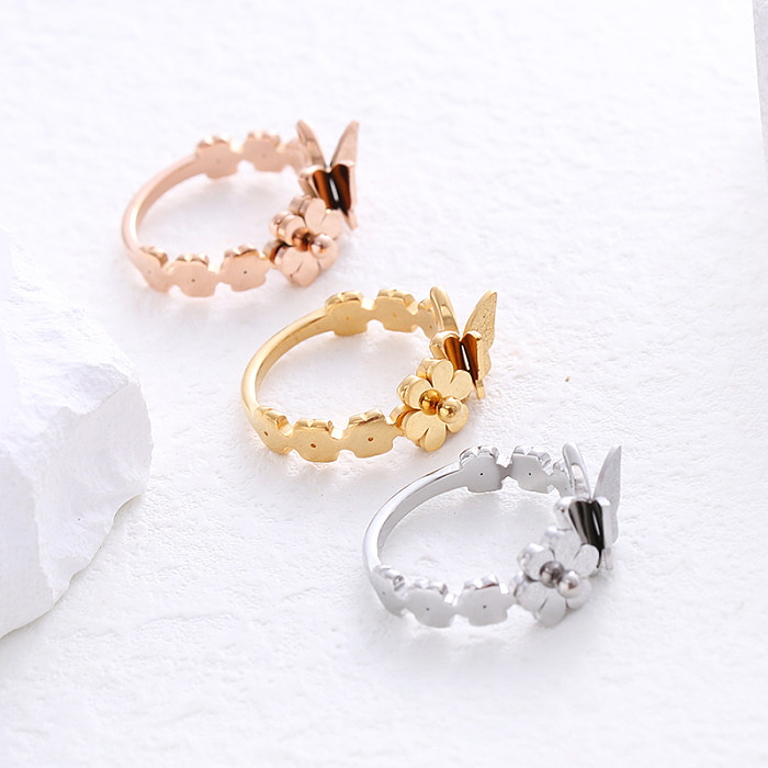 Simple Style Animal Butterfly Stainless Steel Plating 24K Gold Plated Rings