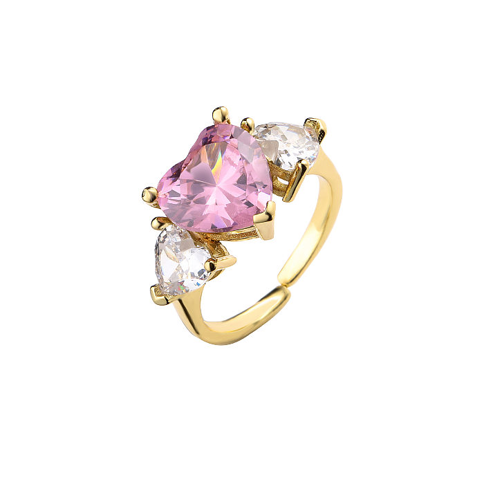 Modische rosa herzförmige Zirkon-Ohrringe, verstellbarer Ring
