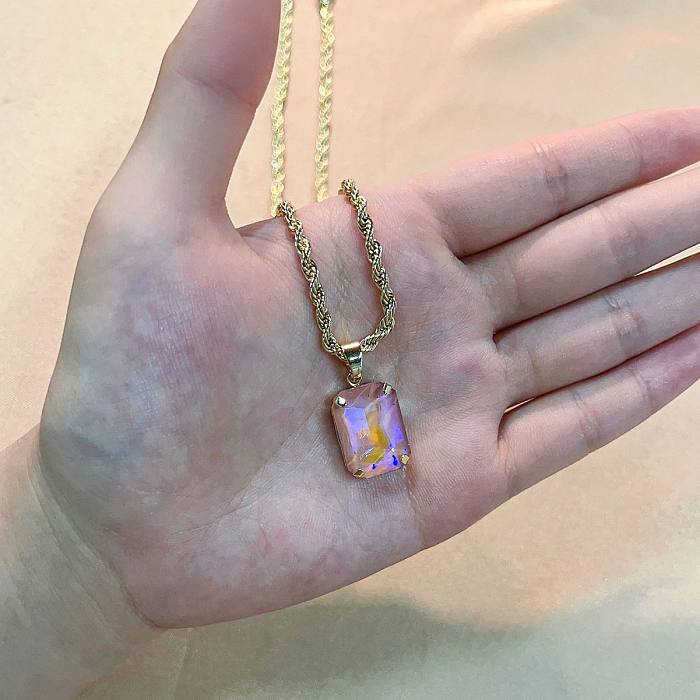 Simple Style Rectangle Copper Inlay Zircon Pendant Necklace