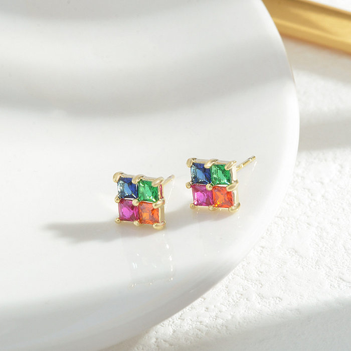 Sweet Rainbow Unicorn Copper Ear Studs Inlay Zircon Copper Earrings 3 Pairs