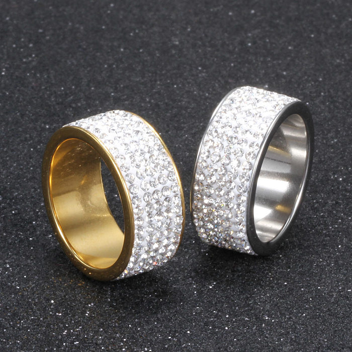Fashion Round Titanium Steel Inlay Artificial Gemstones Rings 1 Piece