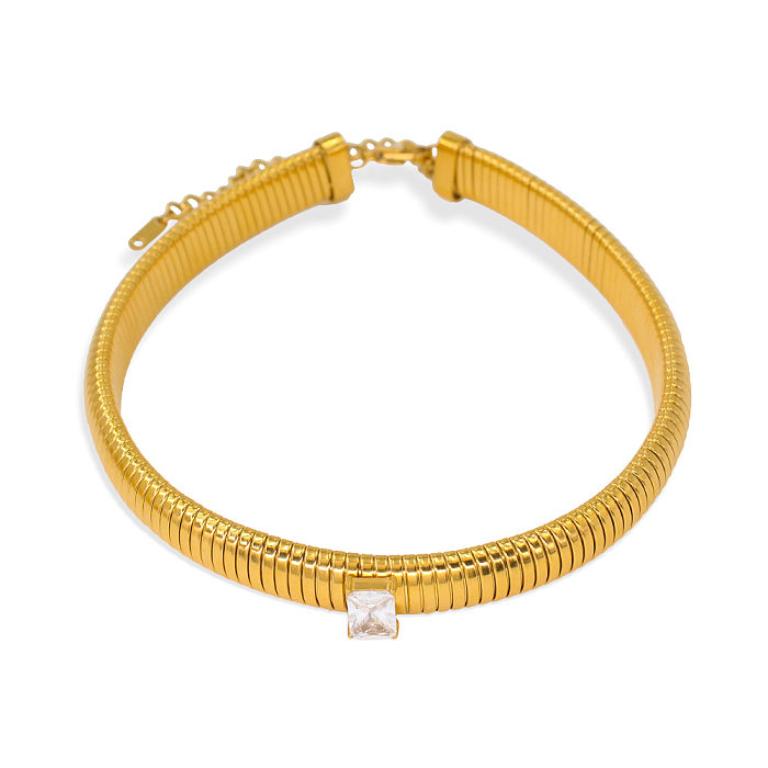Collar de pulseras de anillos de circón con incrustaciones de acero de titanio cuadrado redondo de estilo francés Retro