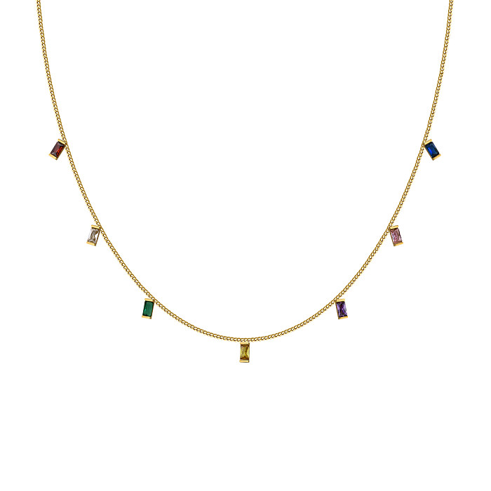 Einfache Art-Rechteck-Edelstahl-Überzug-Inlay-Zirkon-vergoldete Armbänder-Halskette