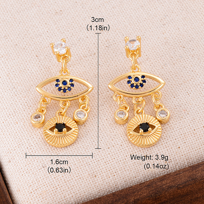 1 Pair Streetwear Cool Style Devil'S Eye Plating Inlay Copper Zircon Drop Earrings