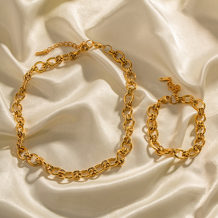 Hip-Hop-Armband-Halskette mit geometrischer Edelstahlbeschichtung, 18 Karat vergoldet