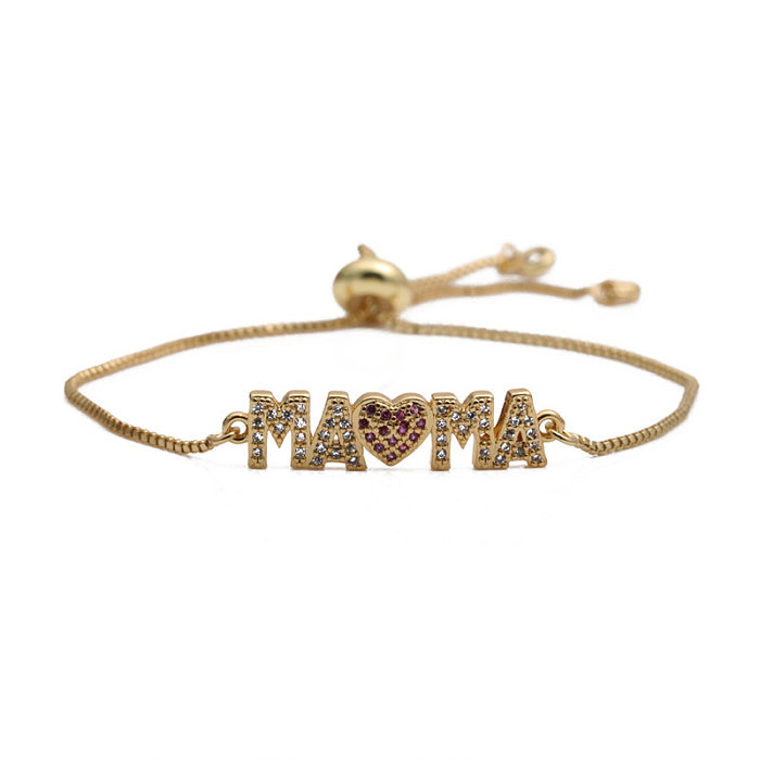 Novelty MAMA Letter Copper Zircon Bracelets In Bulk