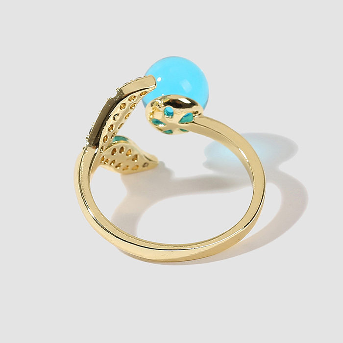 Simple Bead Mermaid Tail Open Creative Copper Inlaid Zirconium Ring Jewelry
