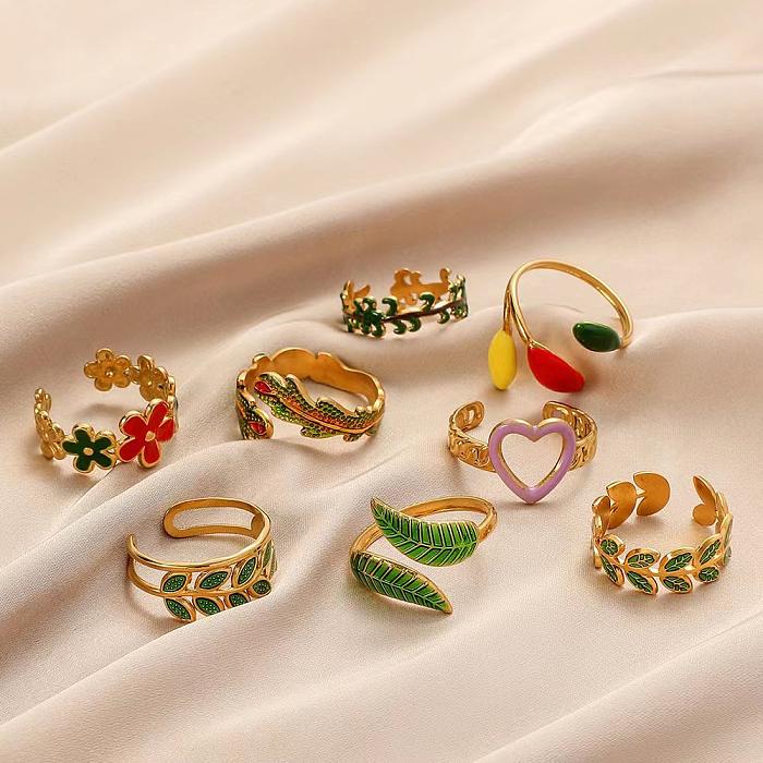 Fashion Leaf Stainless Steel Plating Open Ring 1 Piece