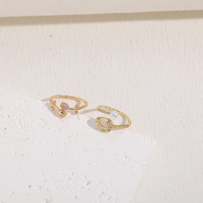Schlichter Stil, runde offene Ringe mit Kupferbeschichtung und Zirkoneinlage, 14 Karat vergoldet
