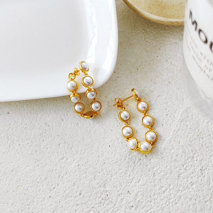 1 Pair Fashion Geometric Copper Plating Artificial Pearls Drop Earrings