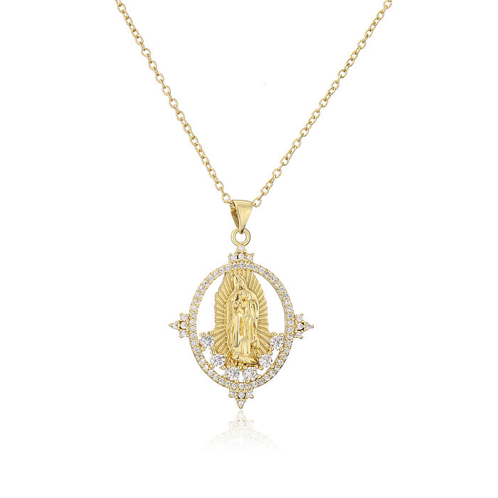 Neue Jungfrau Maria Anhänger Halskette 18K vergoldeter Zirkon Schmuck Großhandel