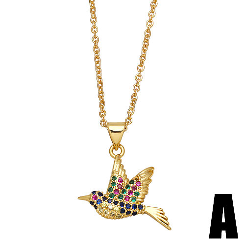 Fashion Colorful Zircon Inlaid Bird Pendant Clavicle Chain Necklace