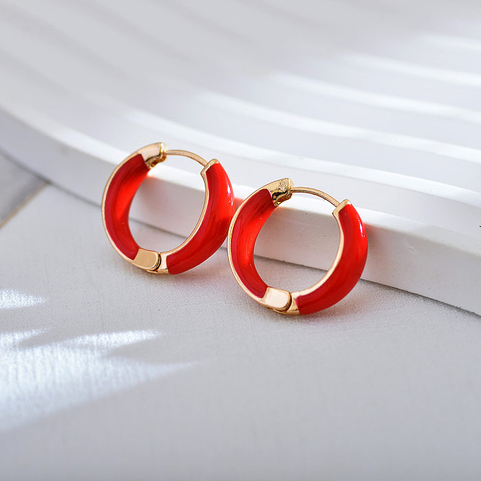 1 Pair Modern Style Round Enamel Copper Earrings