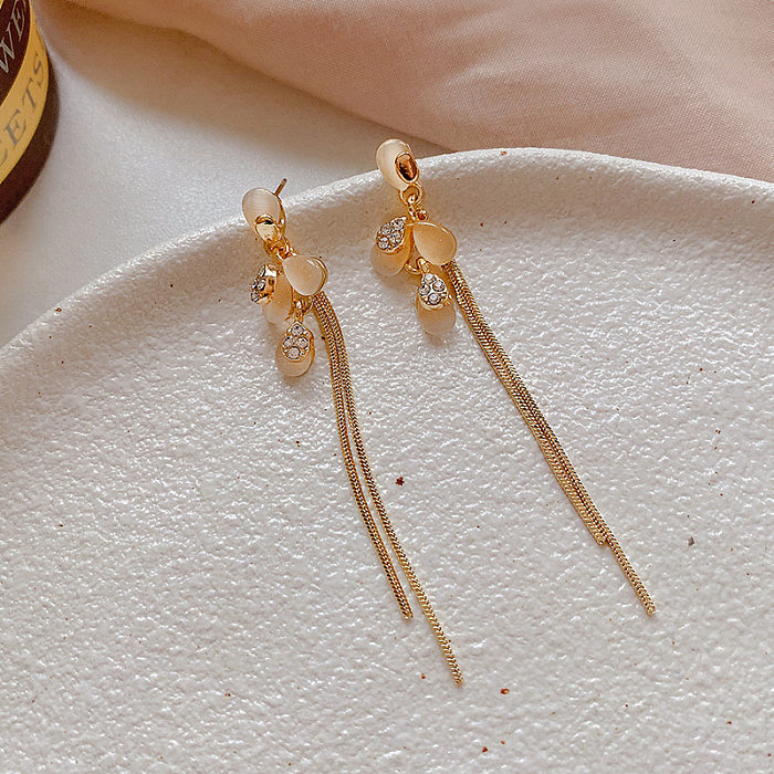 Sweet Tassel Flower Butterfly Imitation Pearl Shell Copper Inlay Artificial Gemstones Earrings 1 Pair